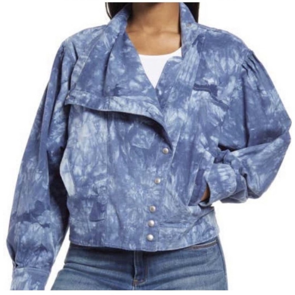 BLANKNYC Tie Dye Utility Moto Jacket Blue Retro 80s Throwback Wom…